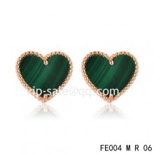 Fake Van Cleef & Arpels Sweet Alhambra Heart Earrings Pink Gold,Malachite